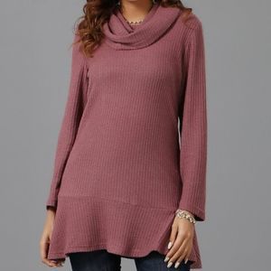 Reborn MAUVE WAFFLE KNIT COWL NECK TUNIC SIZE LARGE
